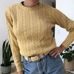 Vintage 80s 90s Lands End butter yellow sweater